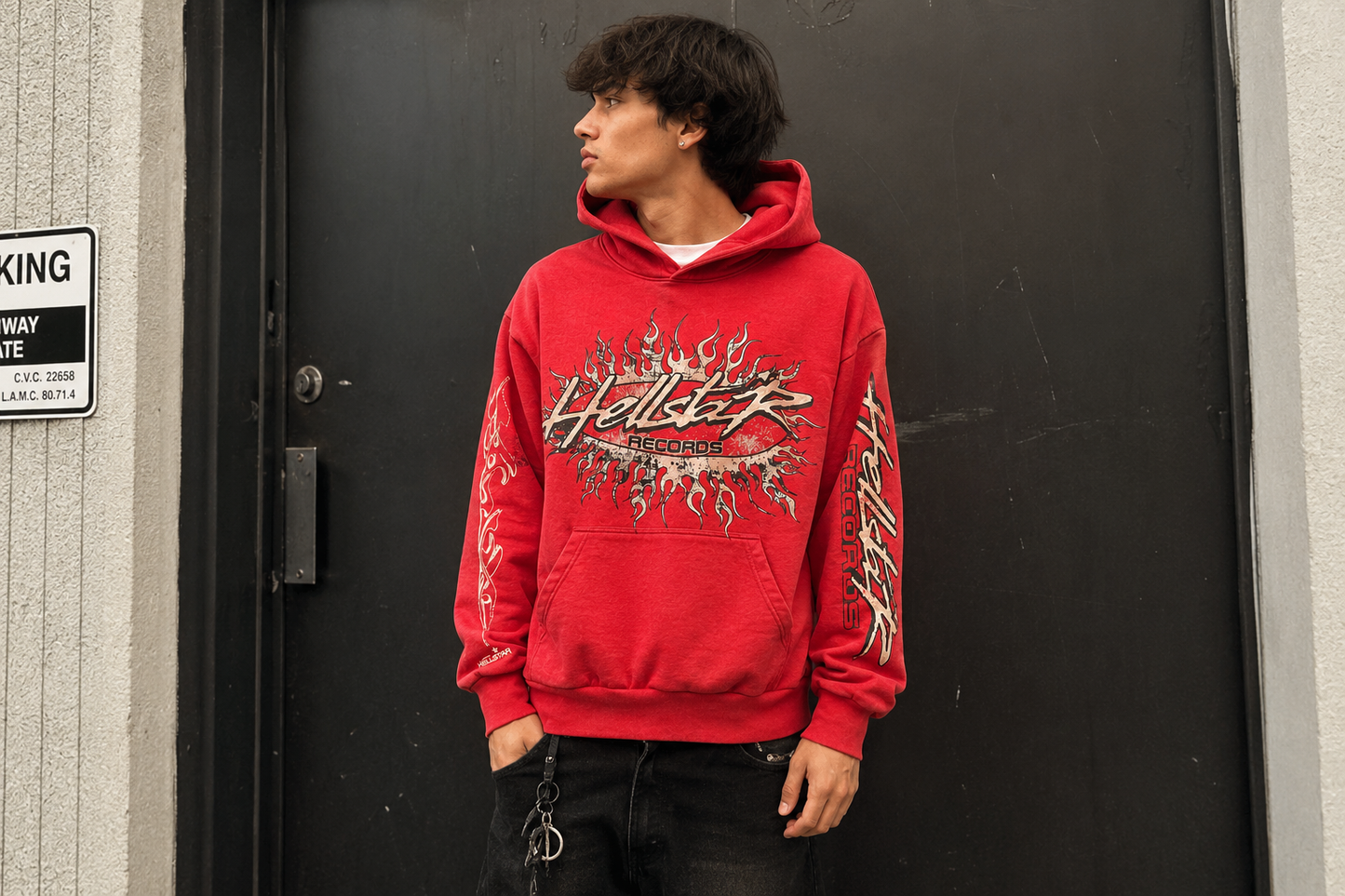 HELLSTAR Records flame hoodie red streetwear