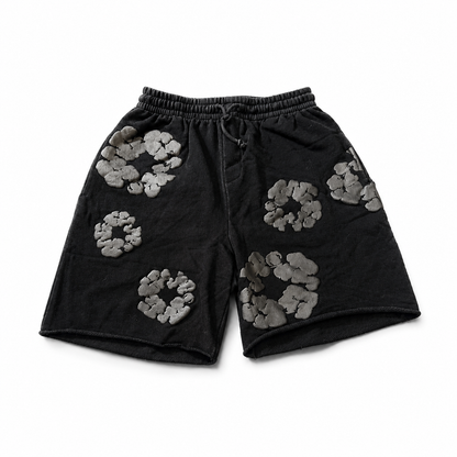 Denim Tear cotton wreath shorts black