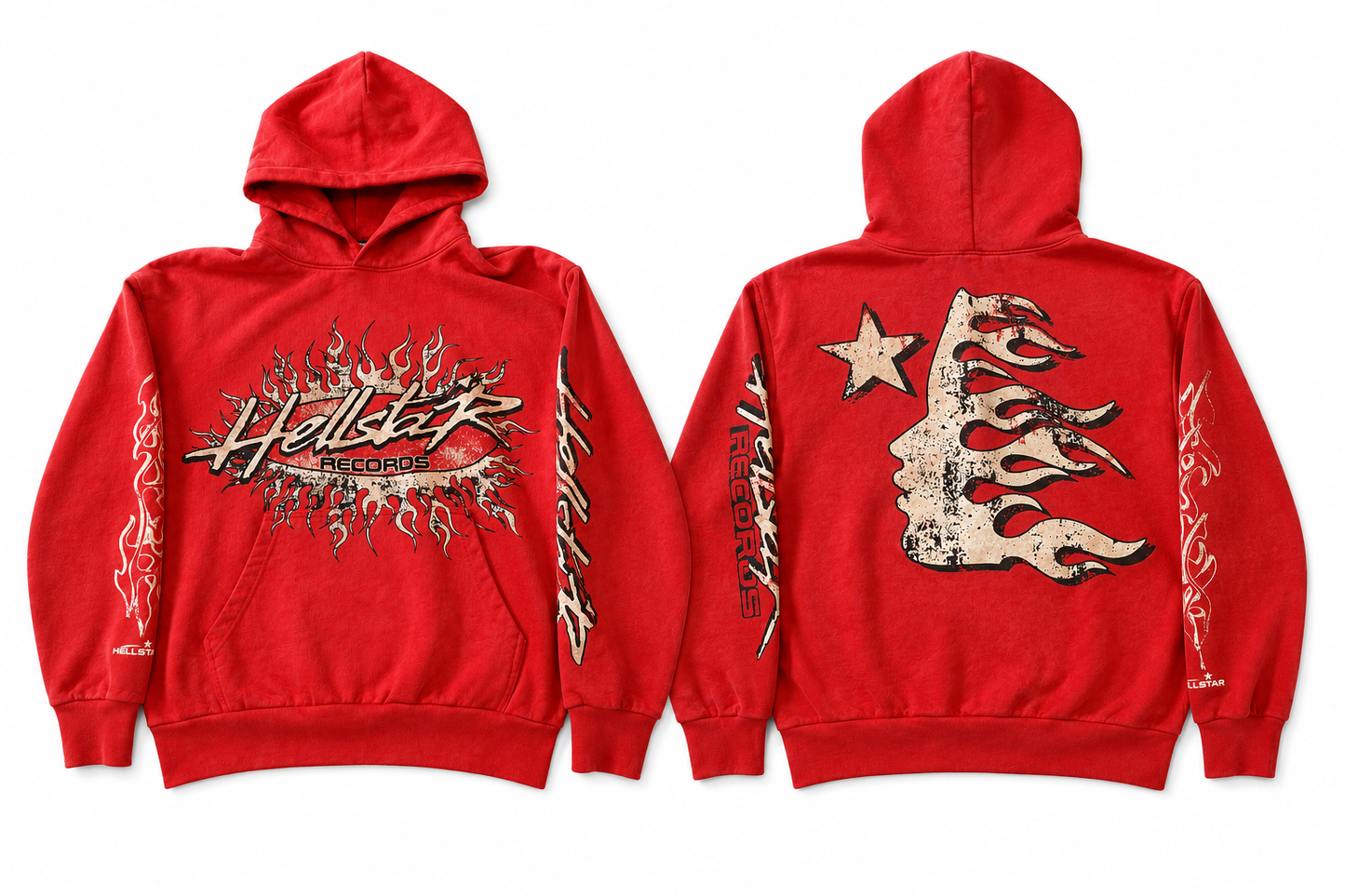 HELLSTAR Records flame hoodie red streetwear